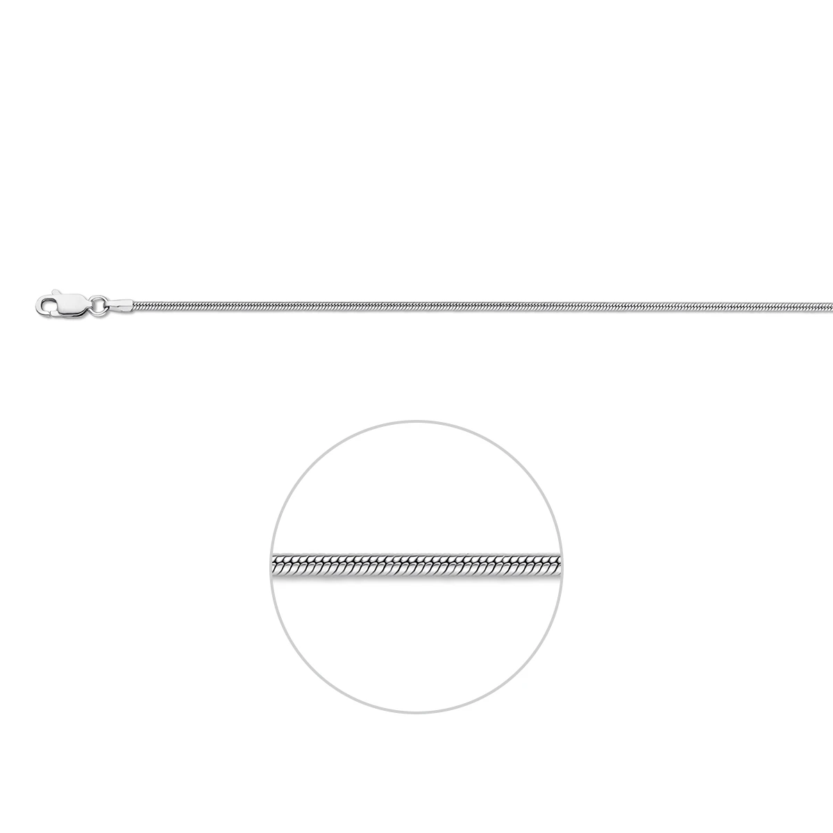 slang rond 1,6 mm zilver gerhodineerd