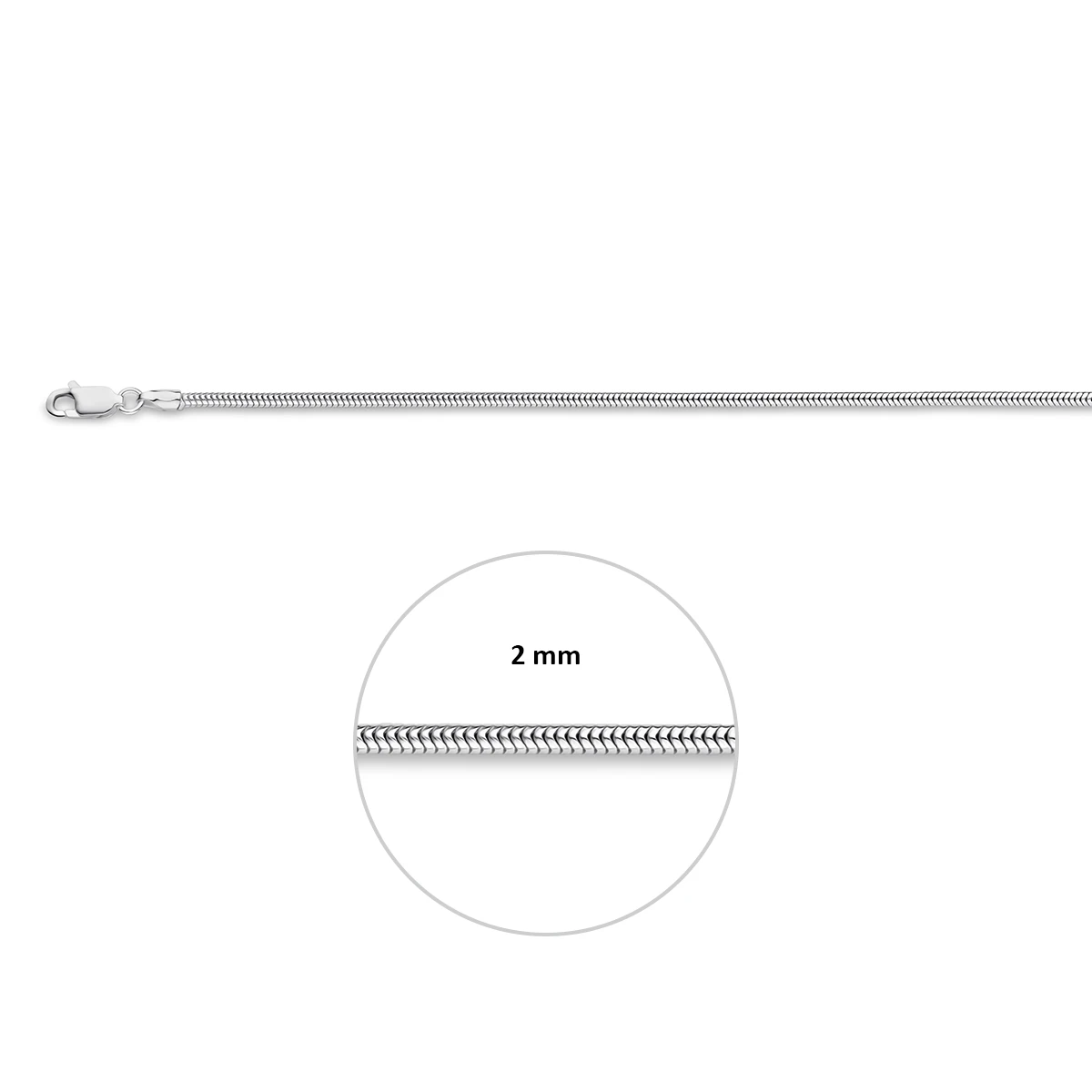 slang rond 2,0 mm zilver wit