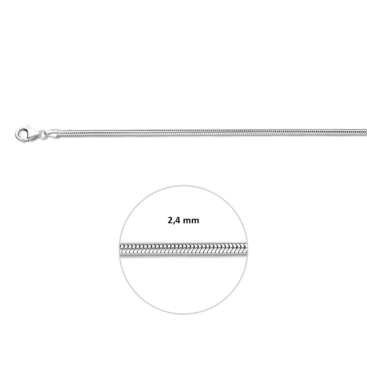 slang rond 2,4 mm zilver wit