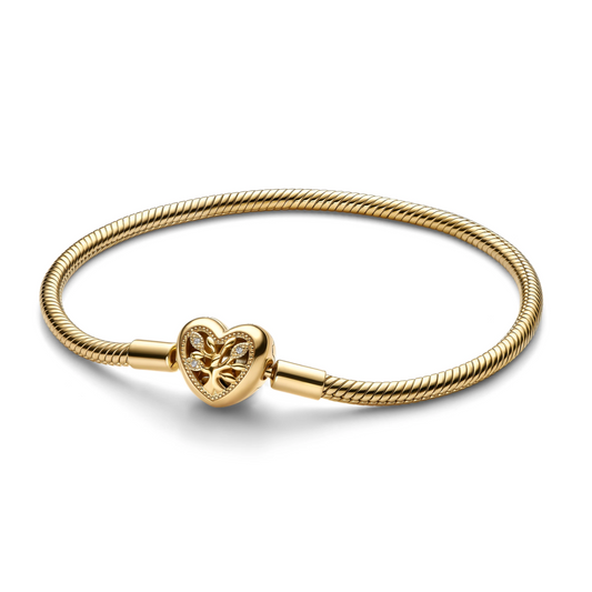 Slangenschakelarmband met stamboommotief en hartvormige sluiting