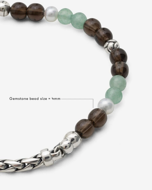 Spirit Bead Stacking Armband Aventurine Smokey Quartz Zilver