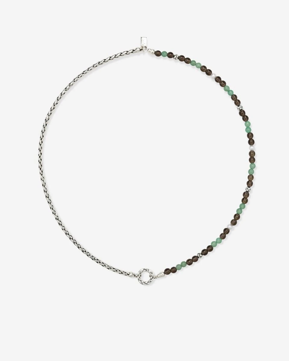 177AV 45cm - Stacking Necklace Spirit Bead Silver Aventurine Smokey Quartz