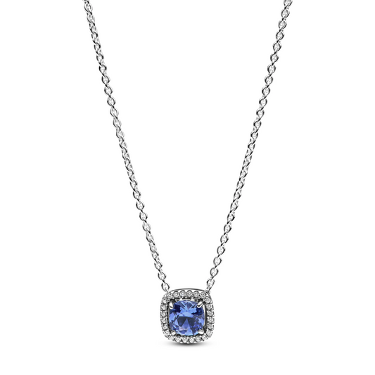 Sprankelende ketting met hanger met vierkante blauwe halo