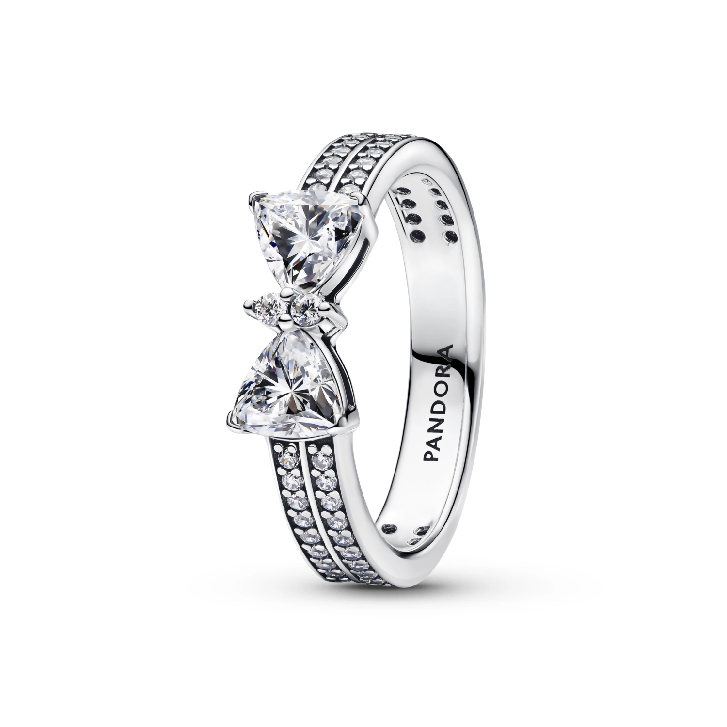 Sprankelende ring met strik en dubbele band