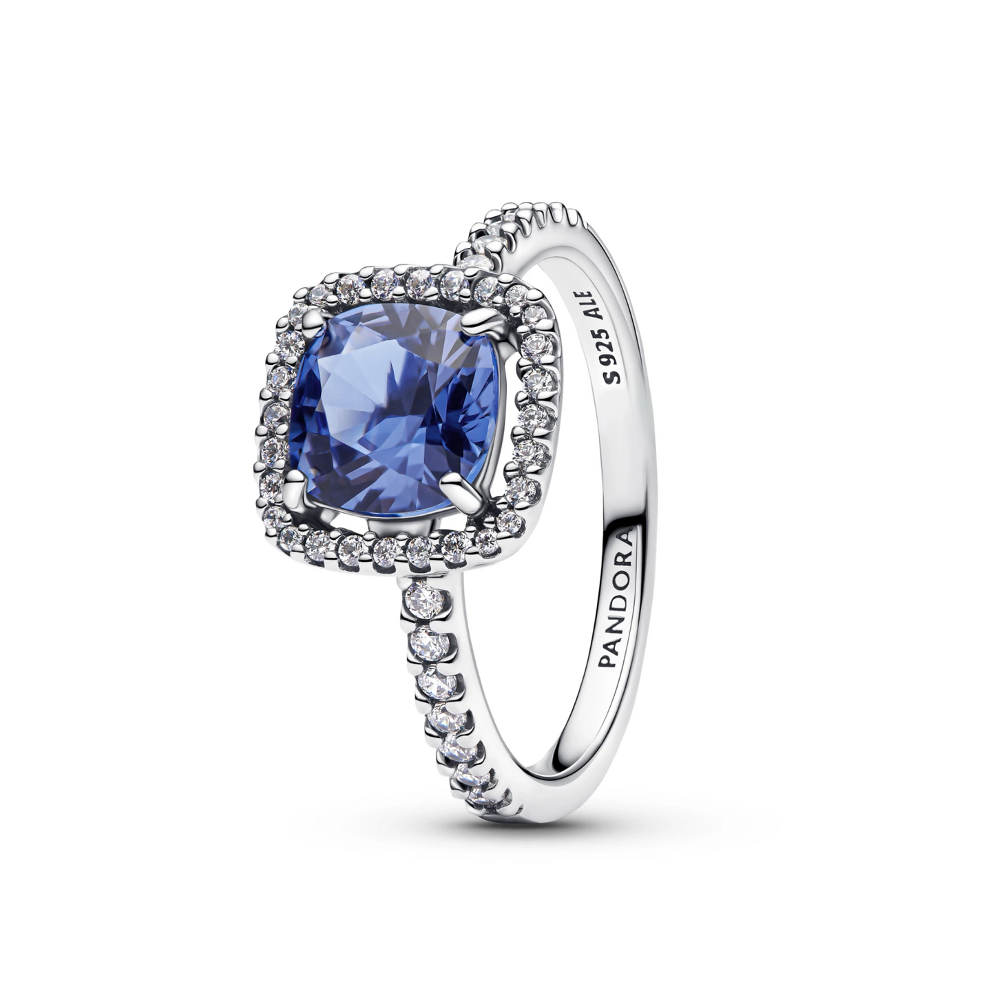 Sprankelende vierkante blauwe halo statement-ring