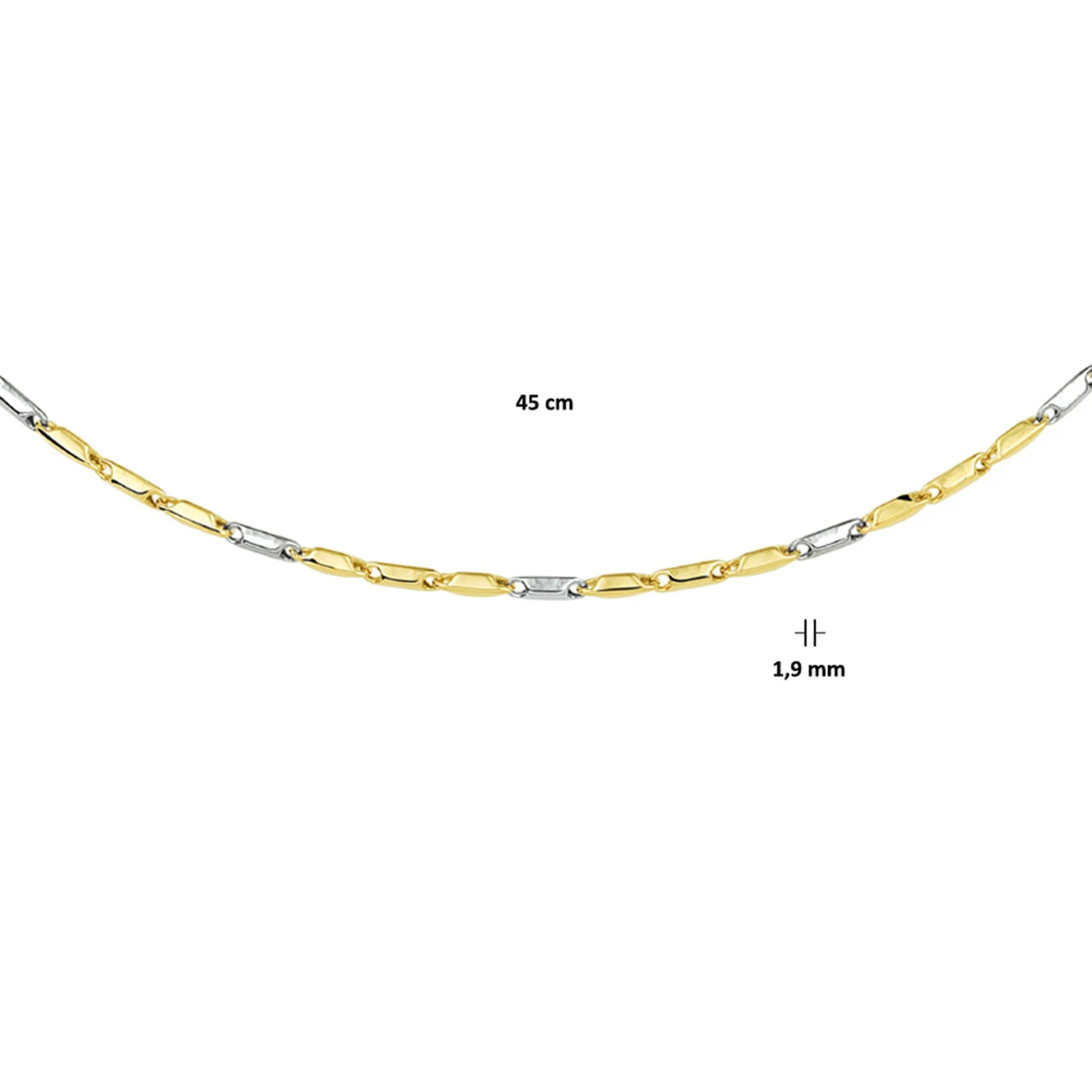 staafjes 1,9 mm 14K bicolor goud geel/wit