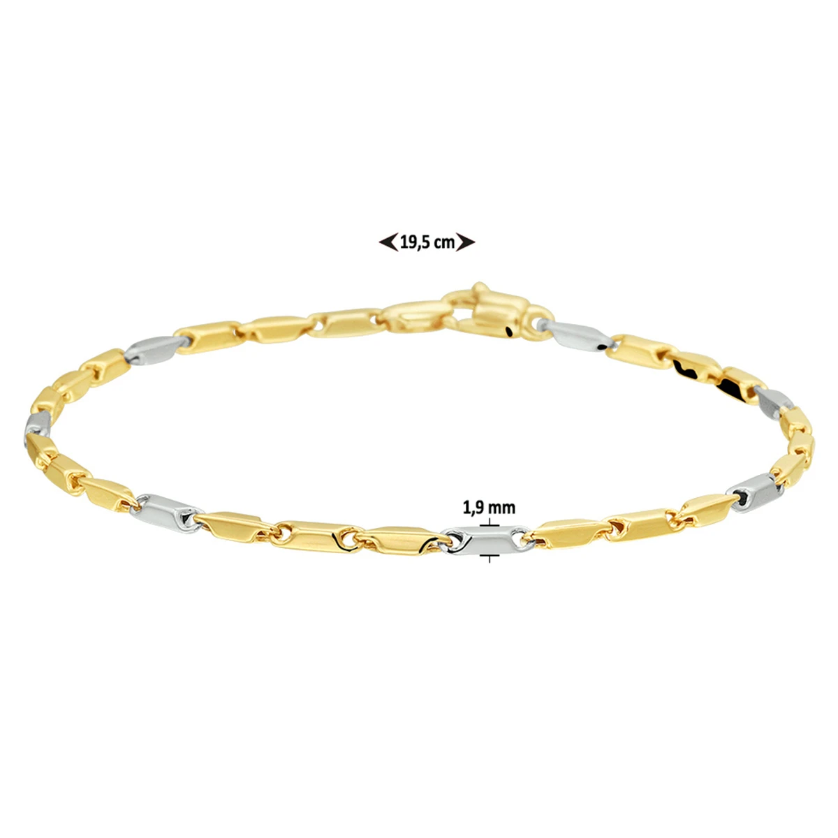 staafjes 1,9 mm 14K bicolor goud geel/wit