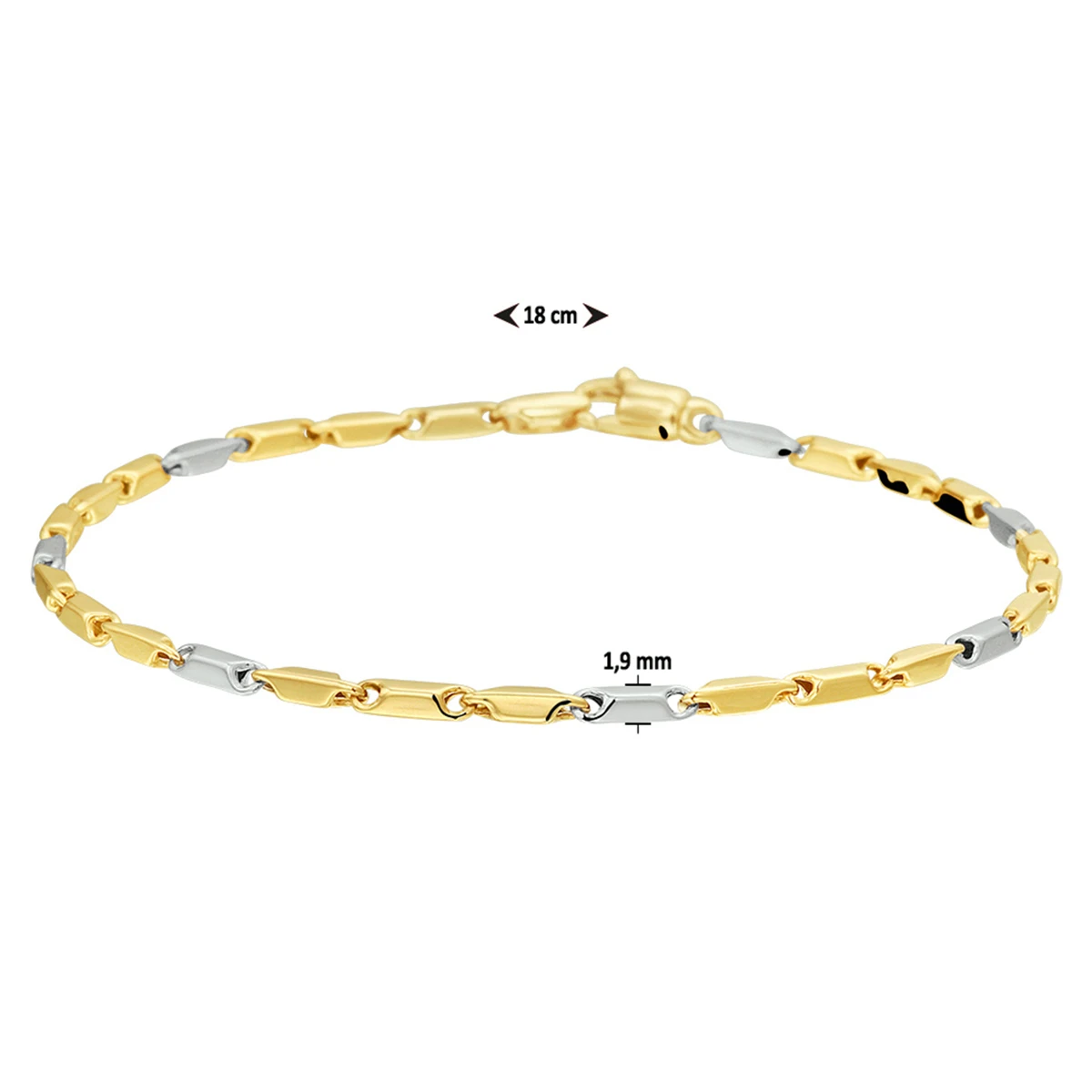 staafjes 1,9 mm 14K bicolor goud geel/wit