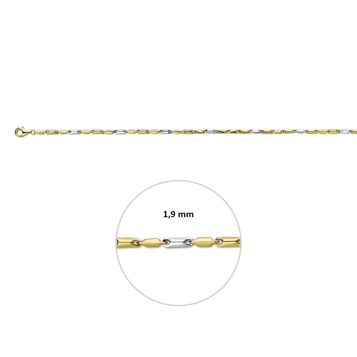 staafjes 1,9 mm 14K bicolor goud geel/wit