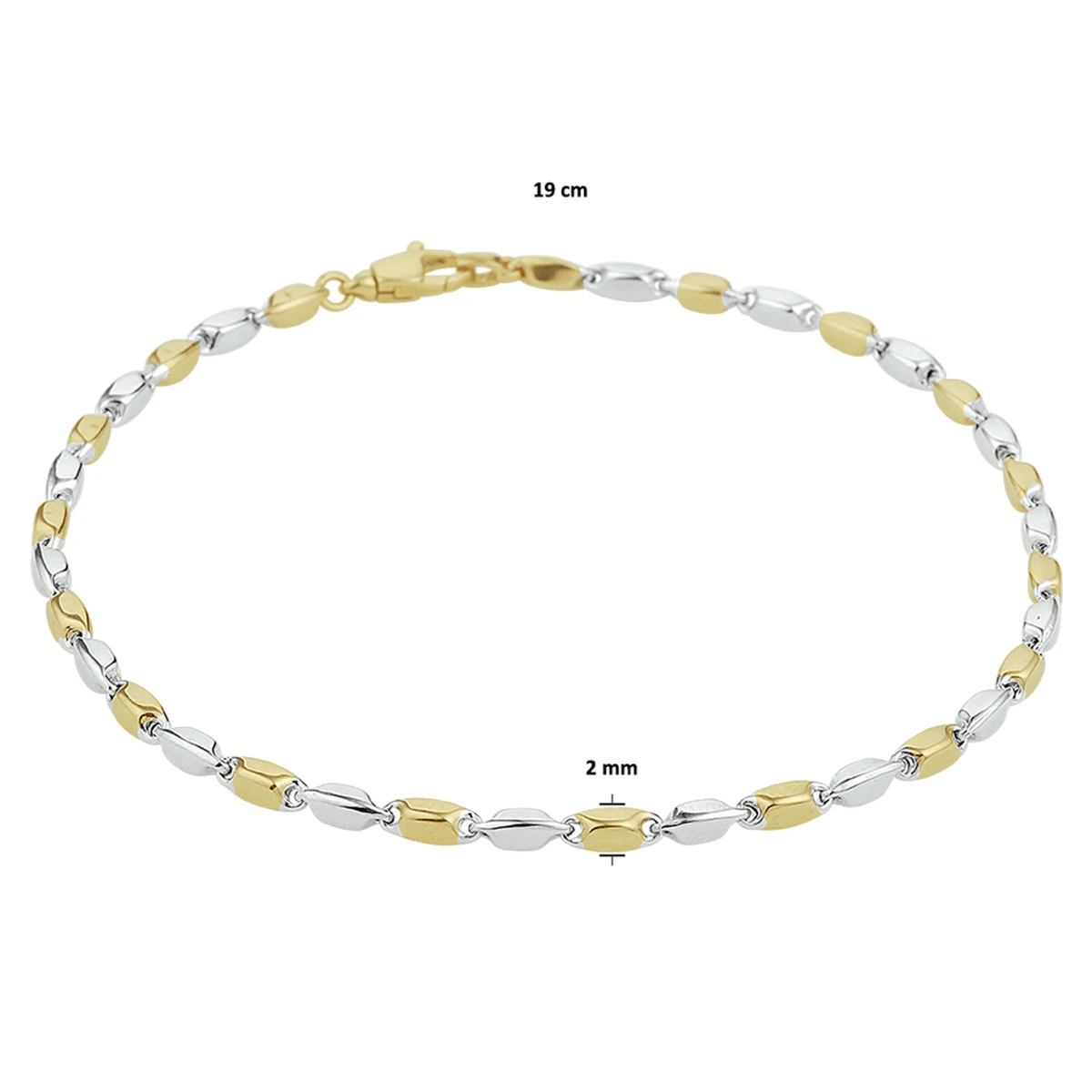 staafjes 2,0 mm 14K bicolor goud geel/wit