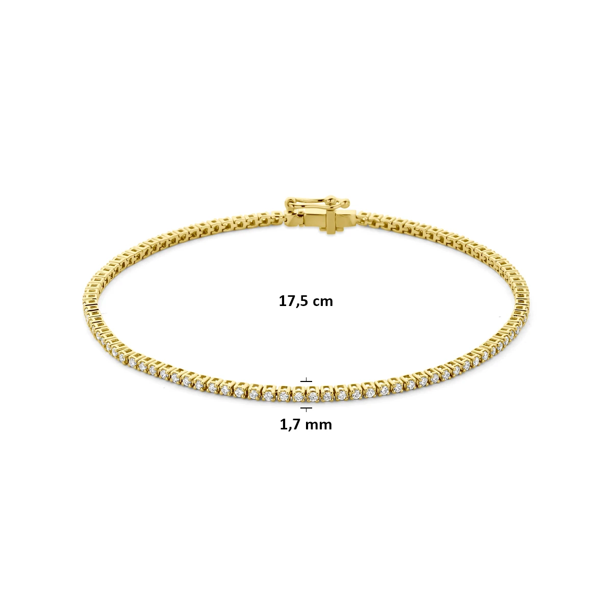 tennisarmband lab grown diamant 1.00ct f vs 1,7 mm 17,5 cm 14K geelgoud