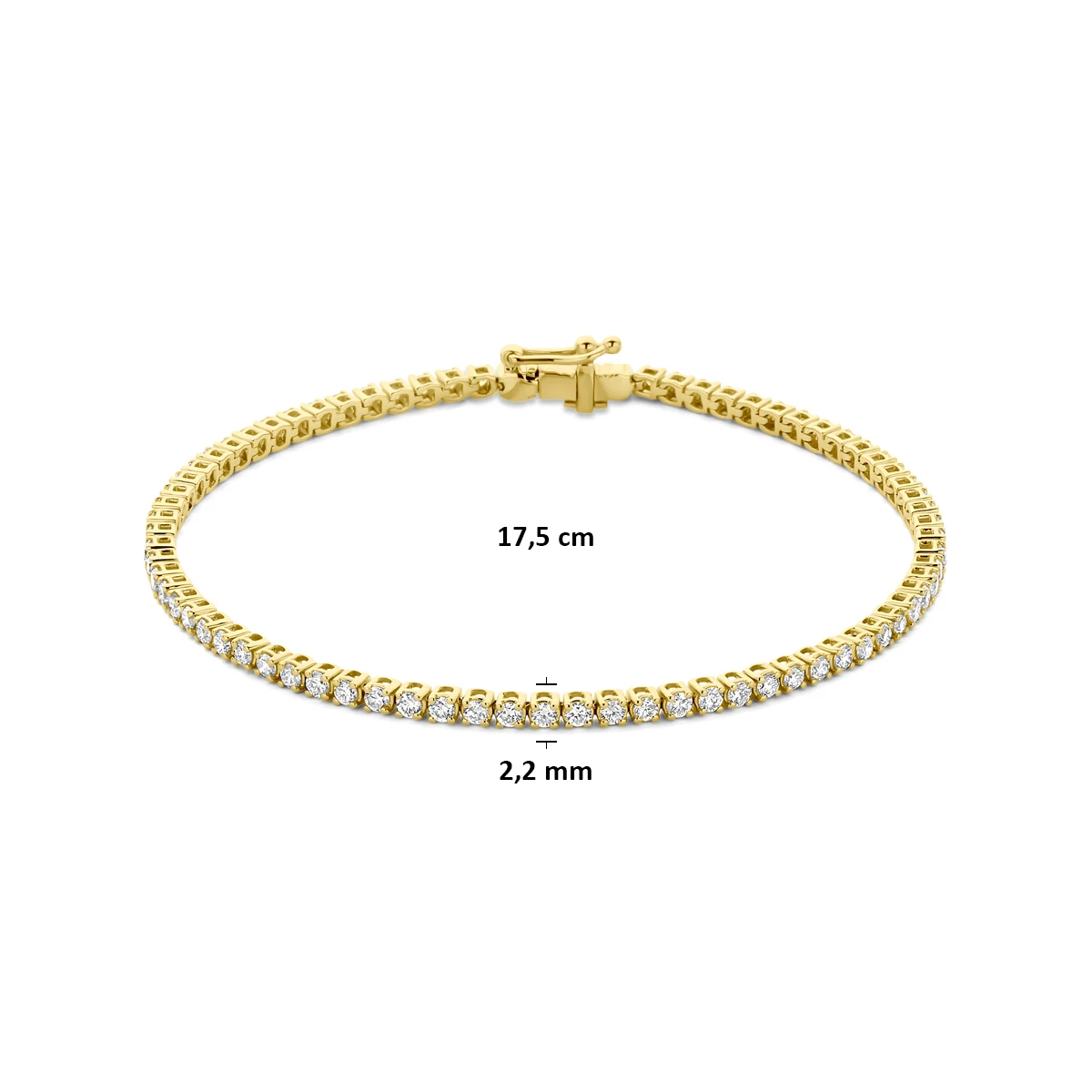 tennisarmband lab grown diamant 2.00ct f vs 2,2 mm 17,5 cm 14K geelgoud
