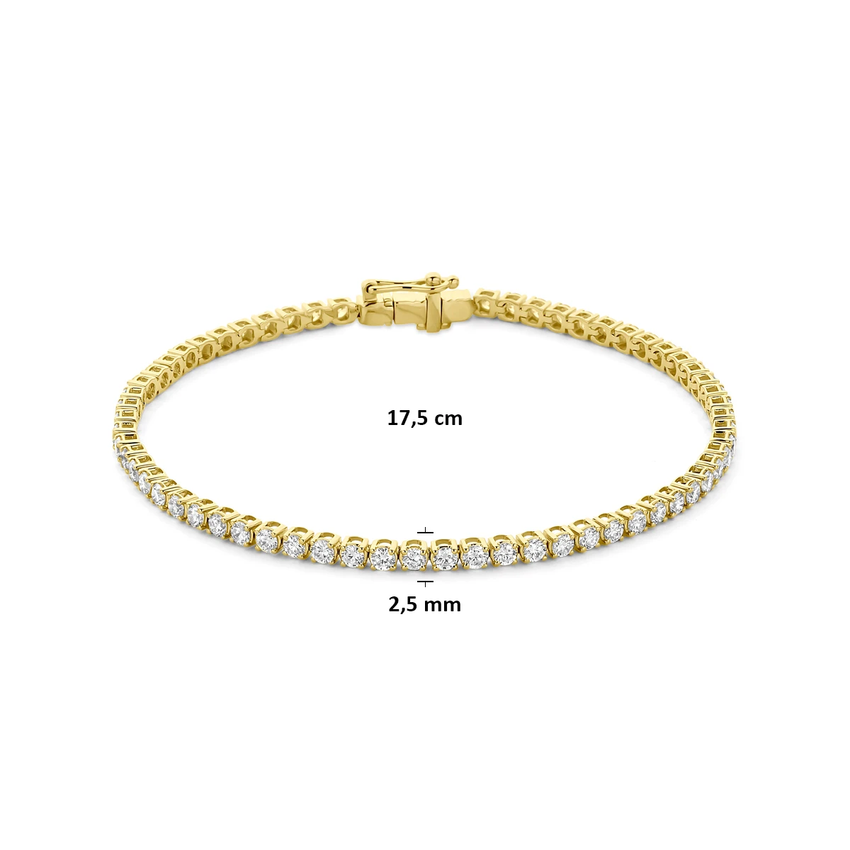 tennisarmband lab grown diamant 3.00ct f vs 2,5 mm 17,5 cm 14K geelgoud