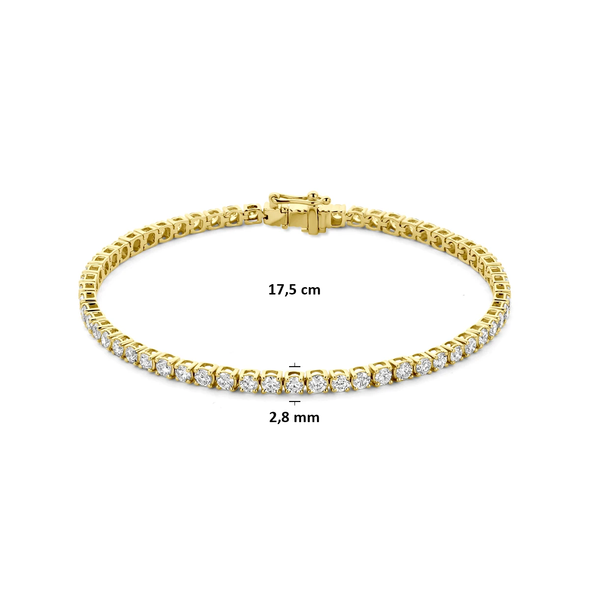 tennisarmband lab grown diamant 4.00ct f vs 2,8 mm 17,5 cm 14K geelgoud