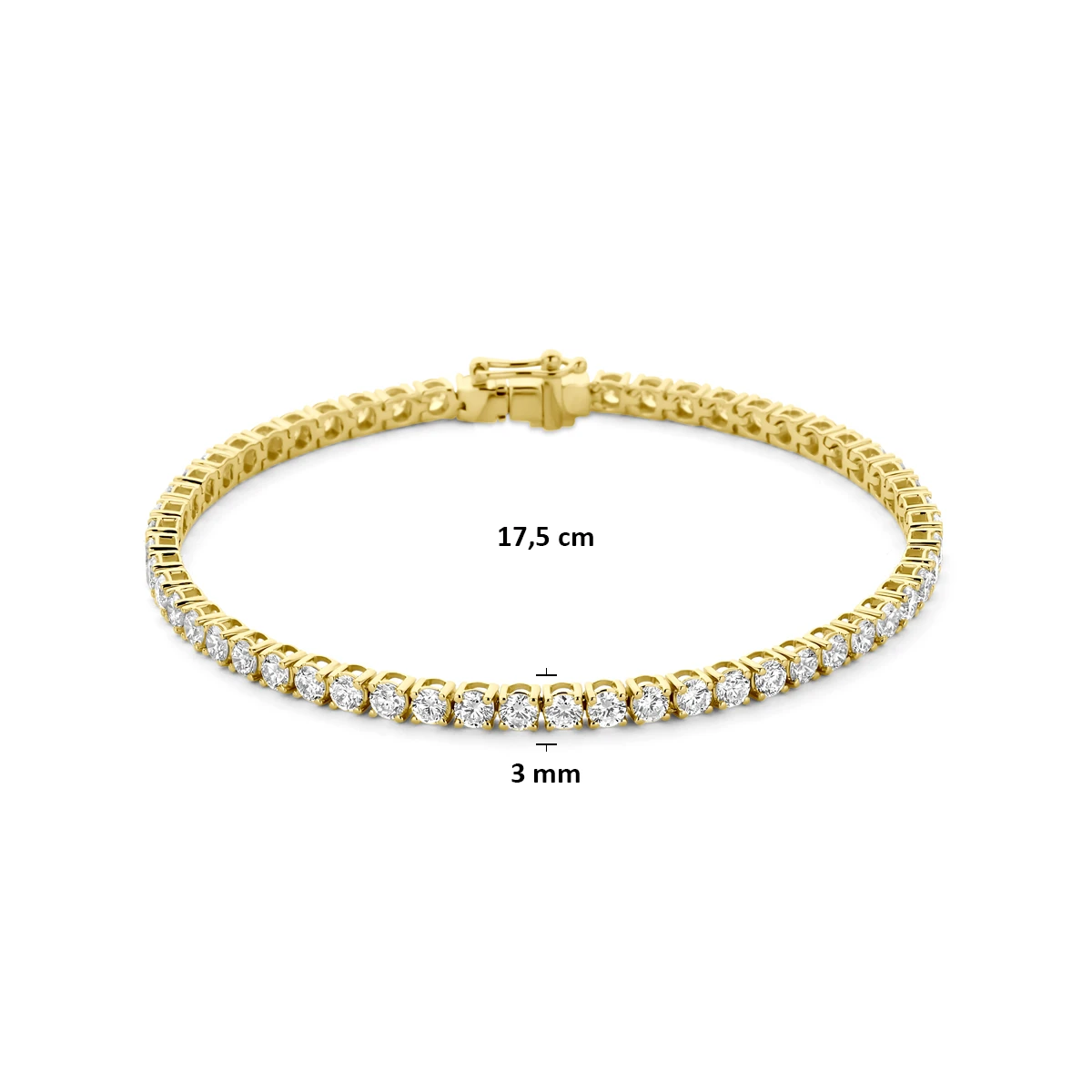 tennisarmband lab grown diamant 5.00ct f vs 3 mm 17,5 cm 14K geelgoud