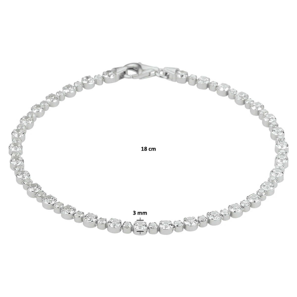 tennisarmband zirkonia 3,0 mm 18 cm zilver gerhodineerd