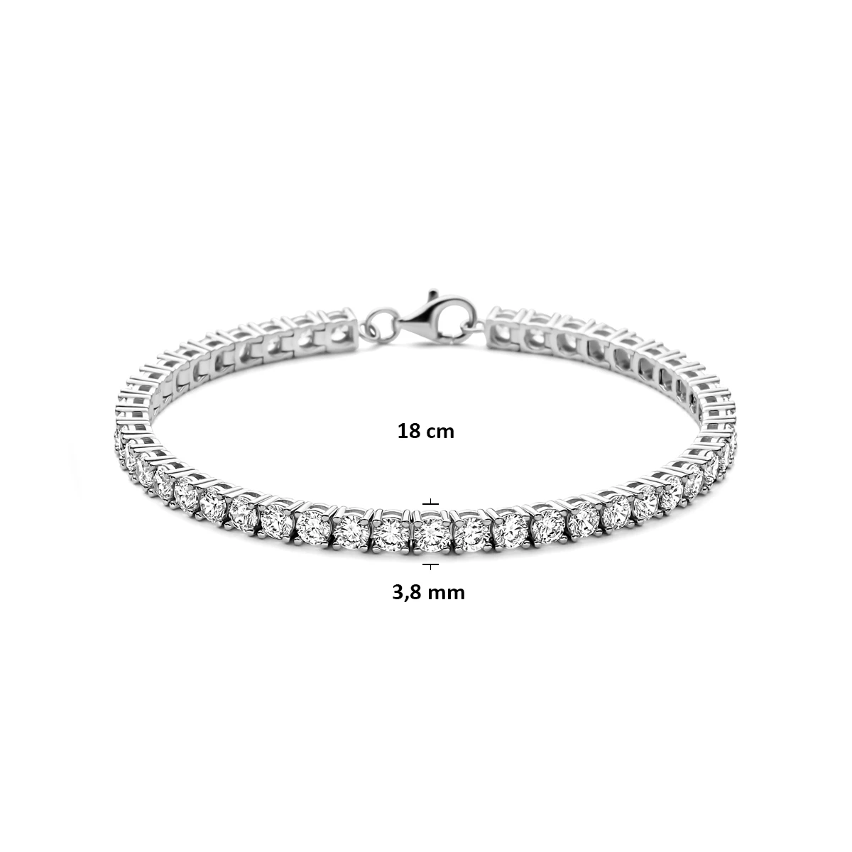 tennisarmband zirkonia 3,8 mm zilver gerhodineerd