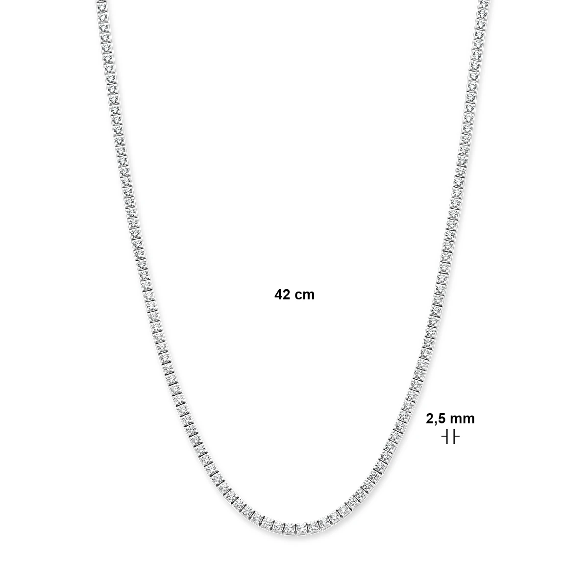 tenniscollier diamant 5.00ct h si 2,5 mm 42 cm 14K witgoud