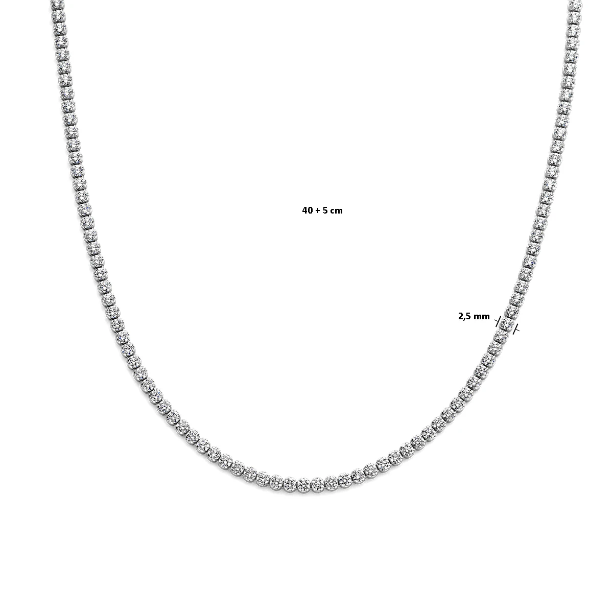 tenniscollier zirkonia 2,5 mm zilver gerhodineerd