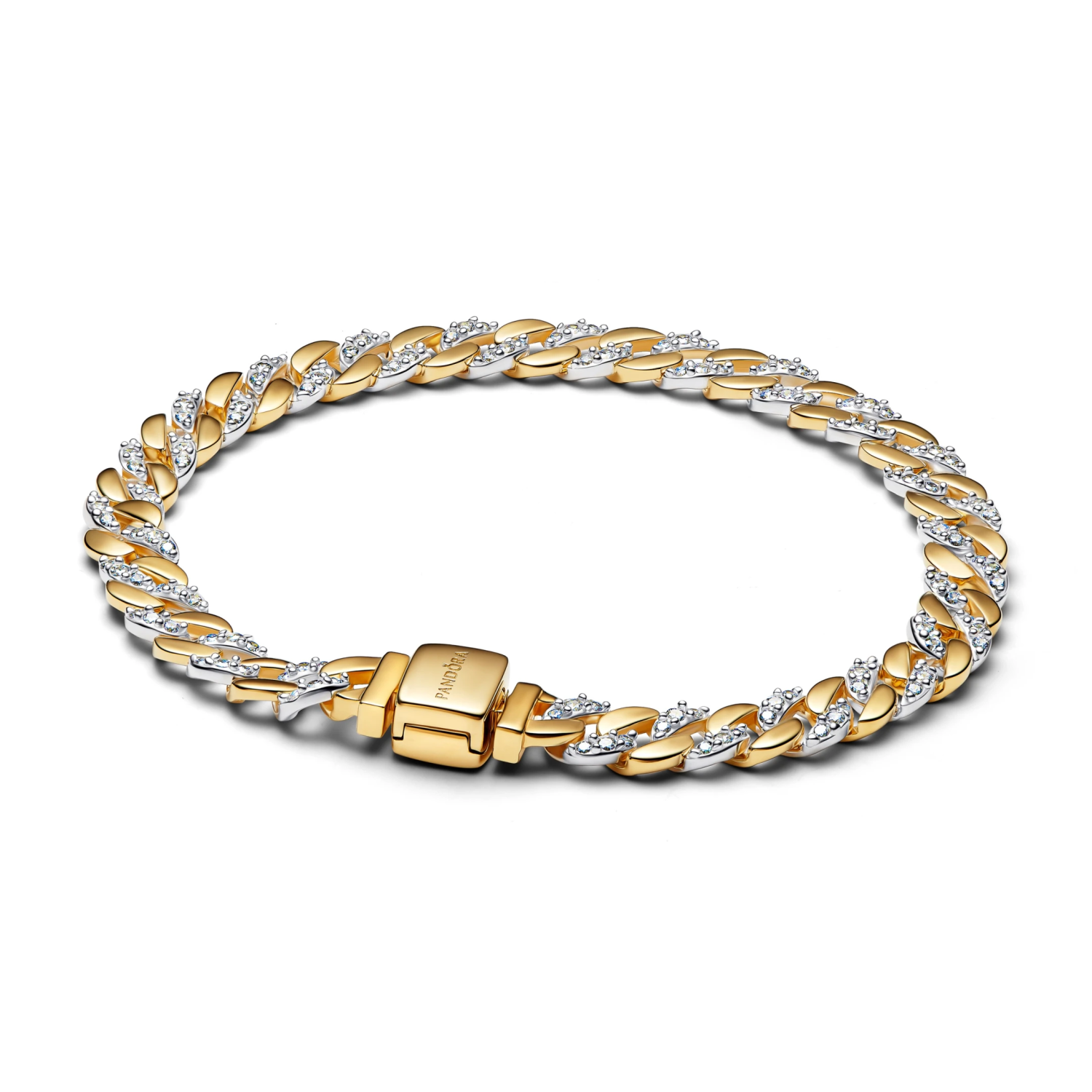 Tweekleurige Cubaanse schakelarmband met pavé