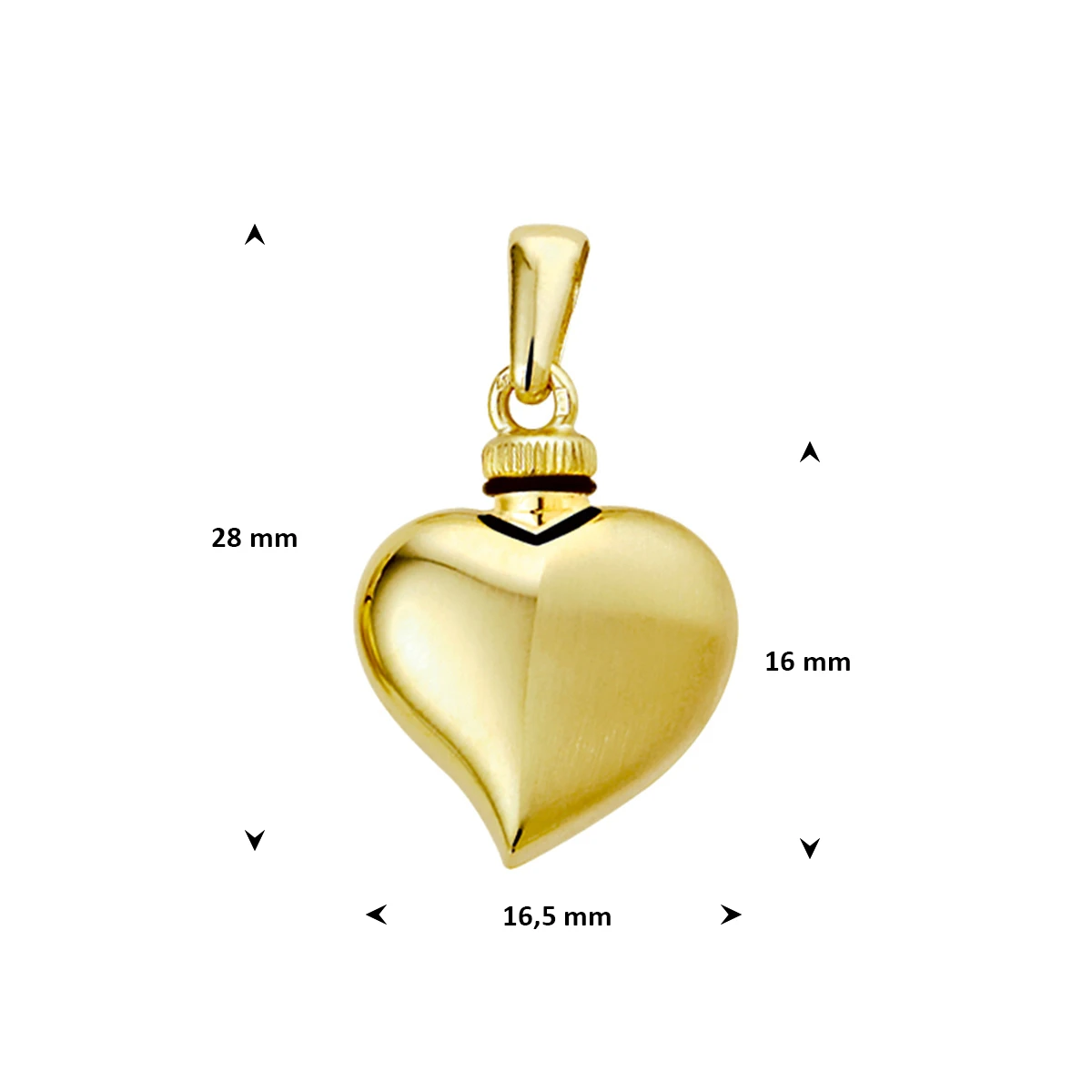 urnhanger hart poli/mat 16 mm 14K geelgoud