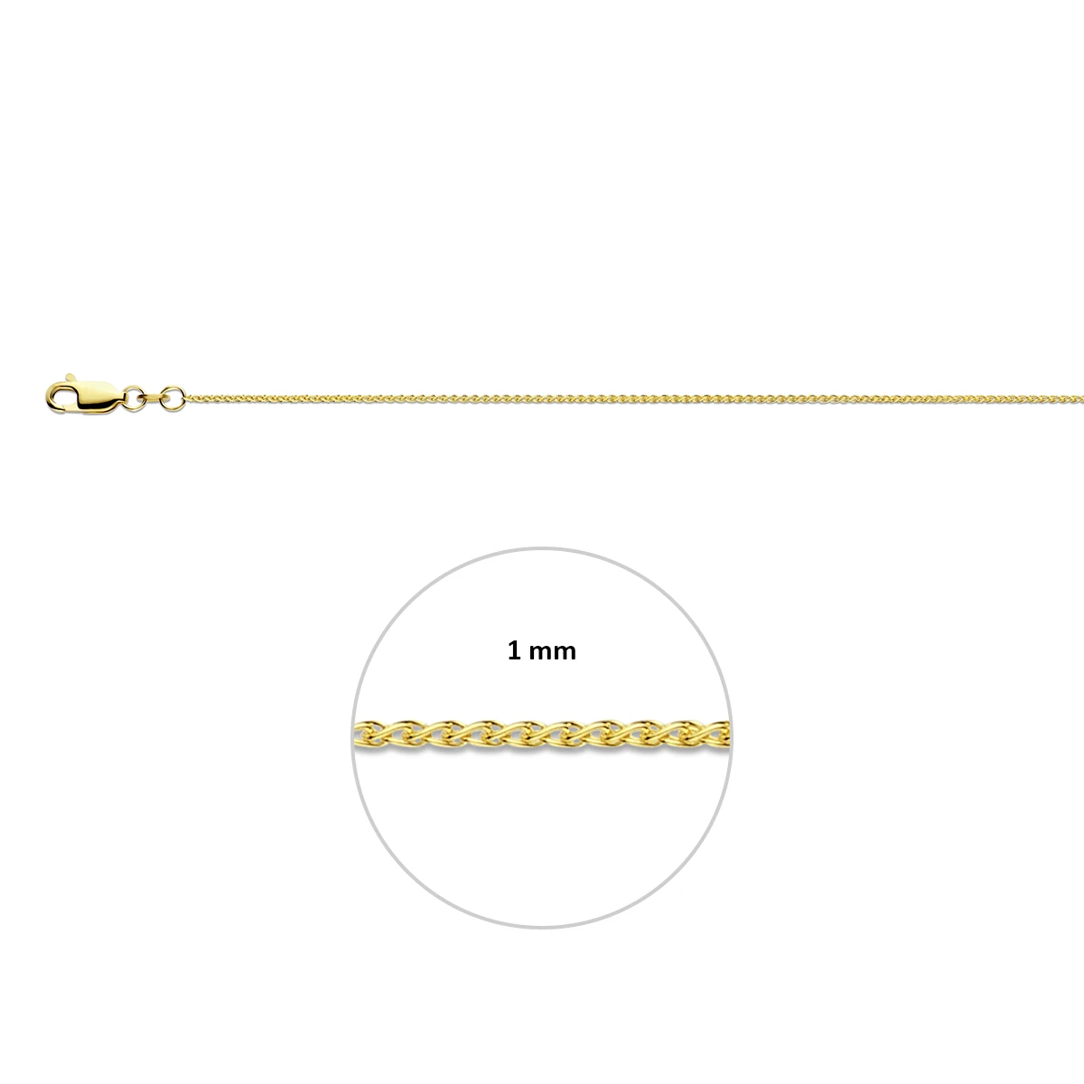 vossestaart rond 1,1 mm 14K geelgoud