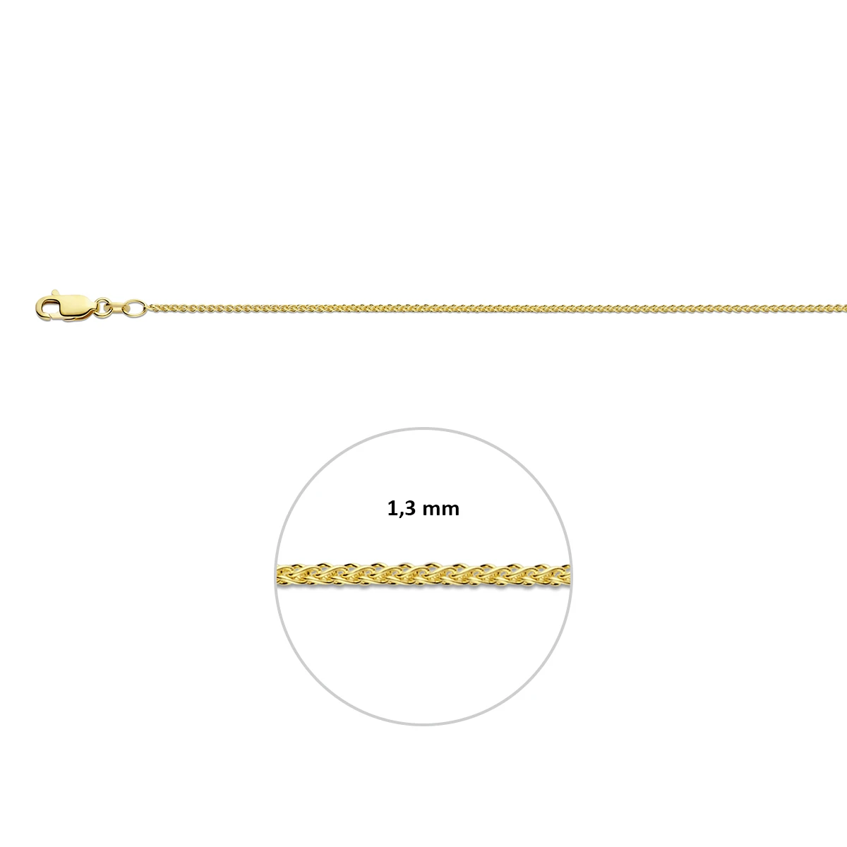 vossestaart rond 1,3 mm 14K geelgoud