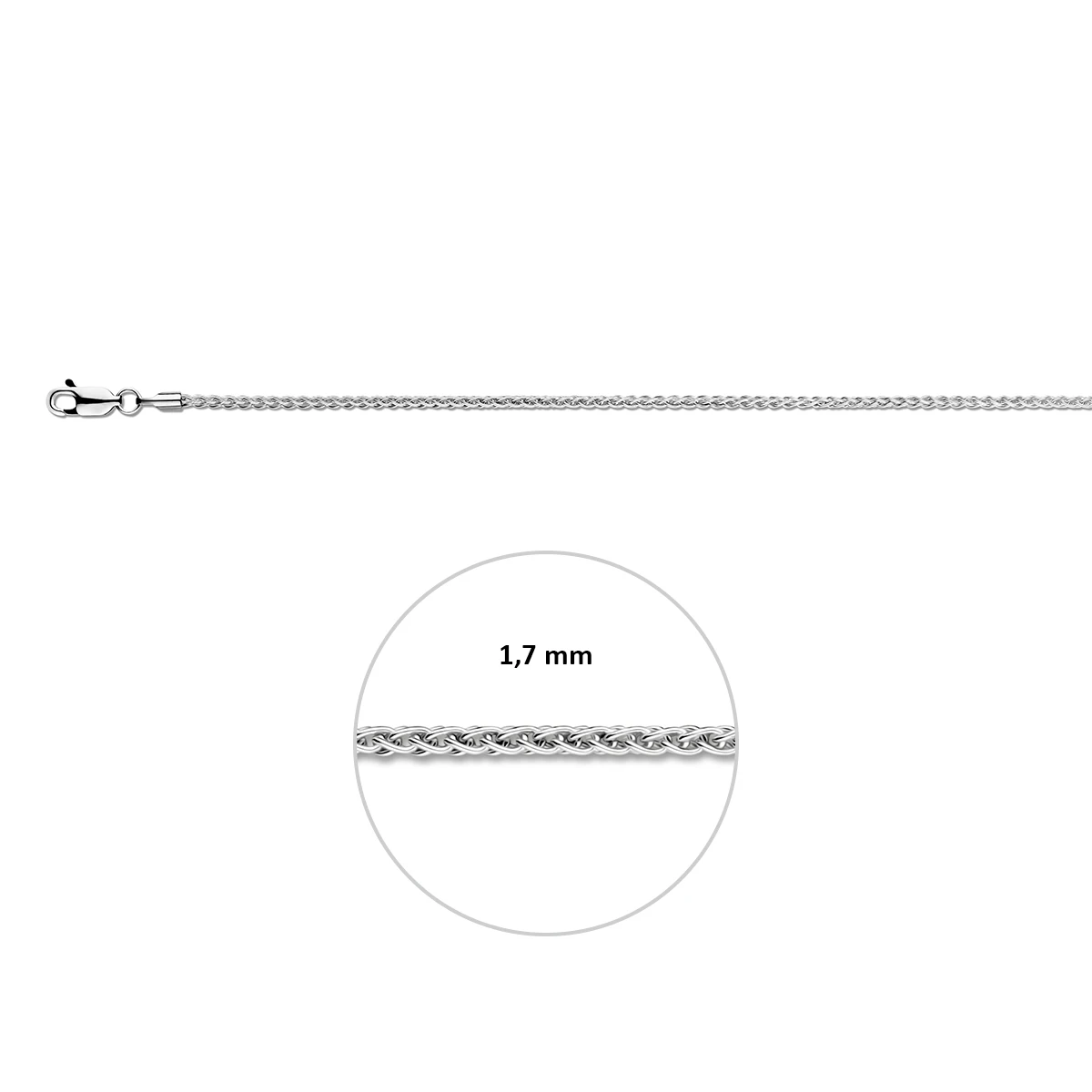 vossestaart 1,7 mm zilver wit
