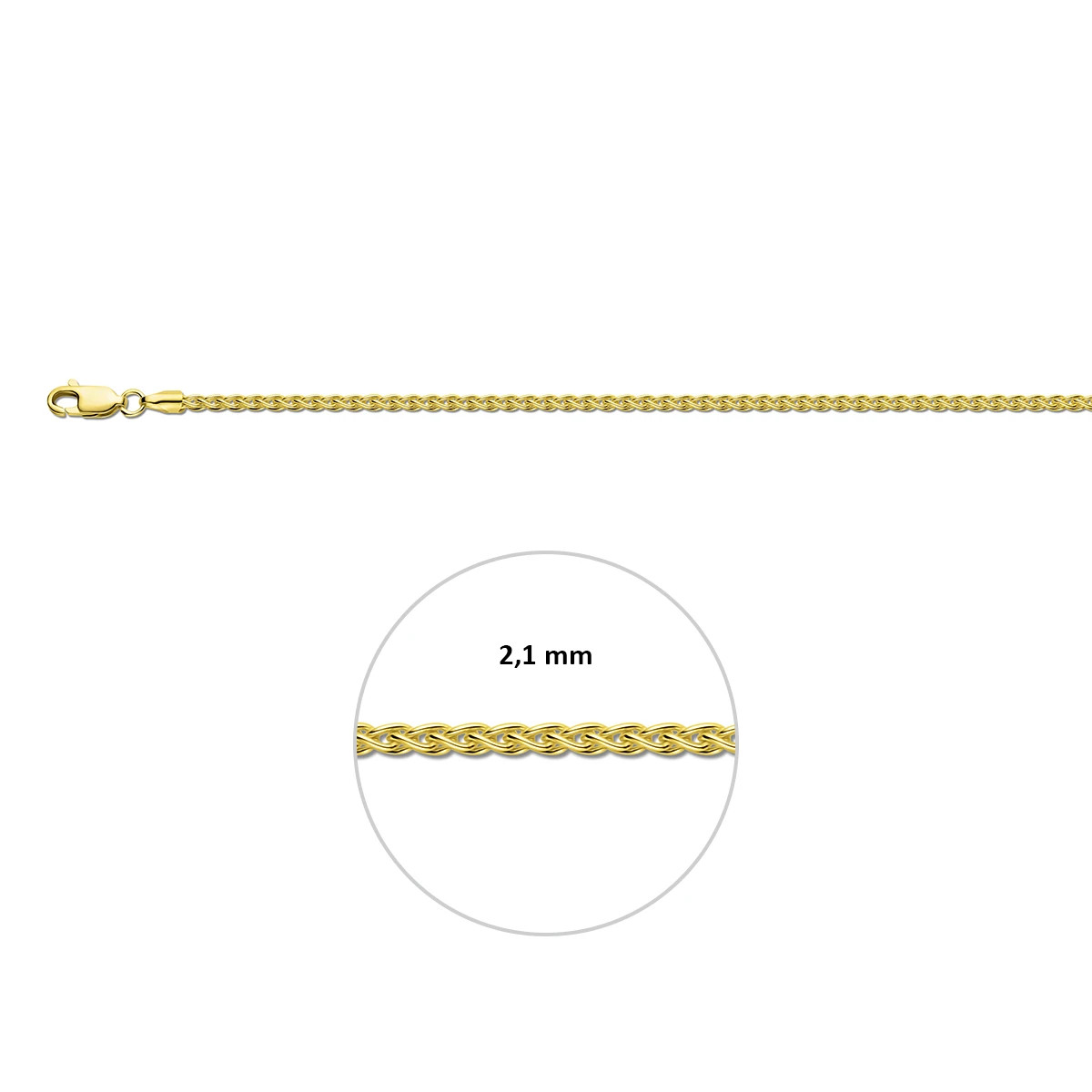 vossestaart rond 2,1 mm 14K geelgoud