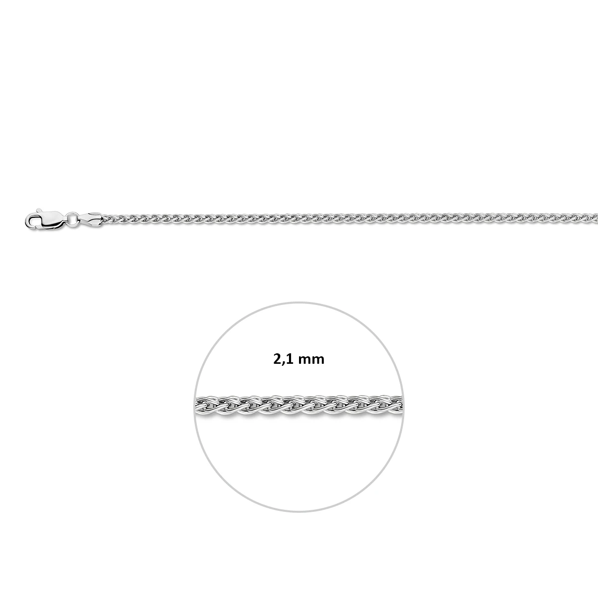 vossestaart 2,1 mm zilver gerhodineerd