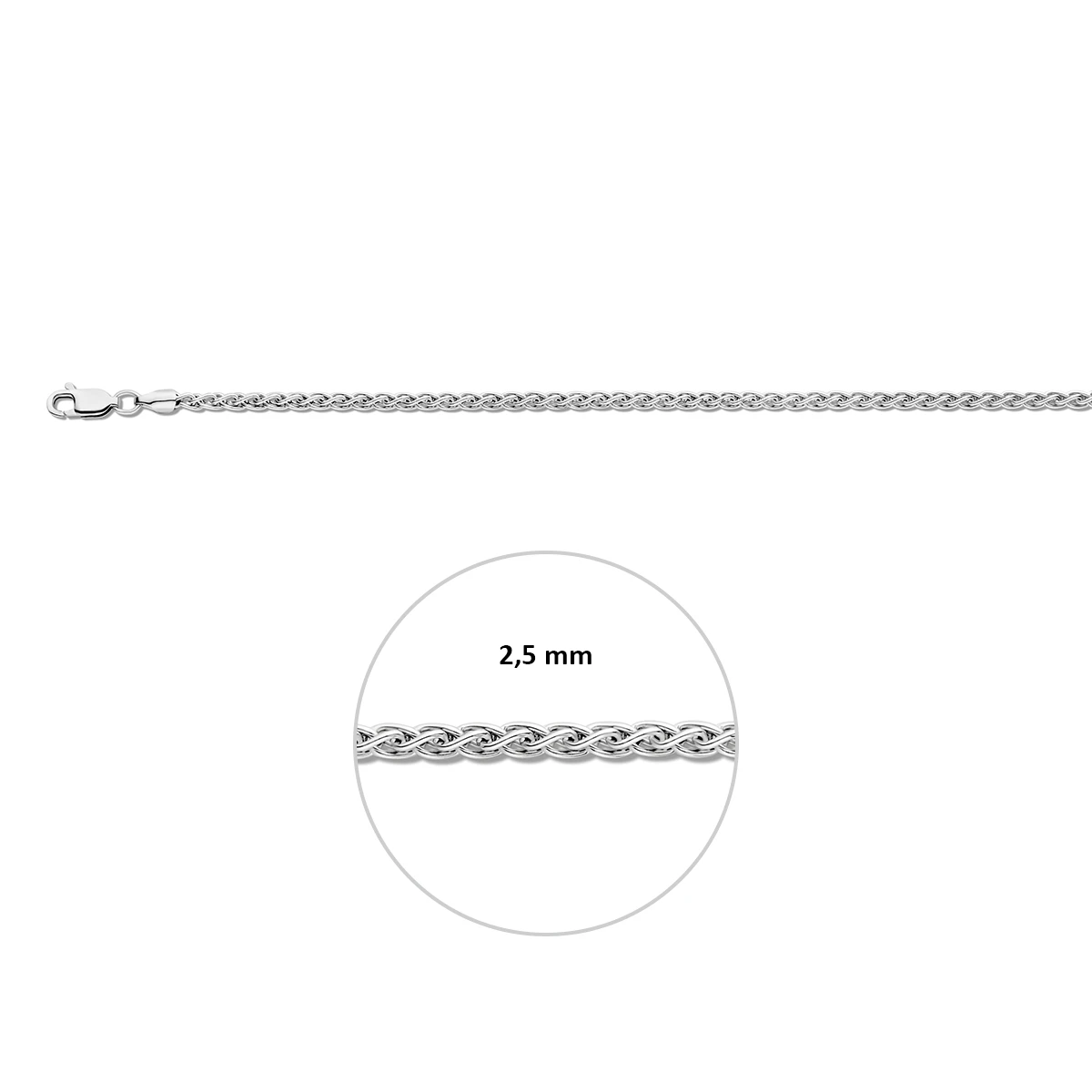 vossestaart 2,5 mm zilver gerhodineerd