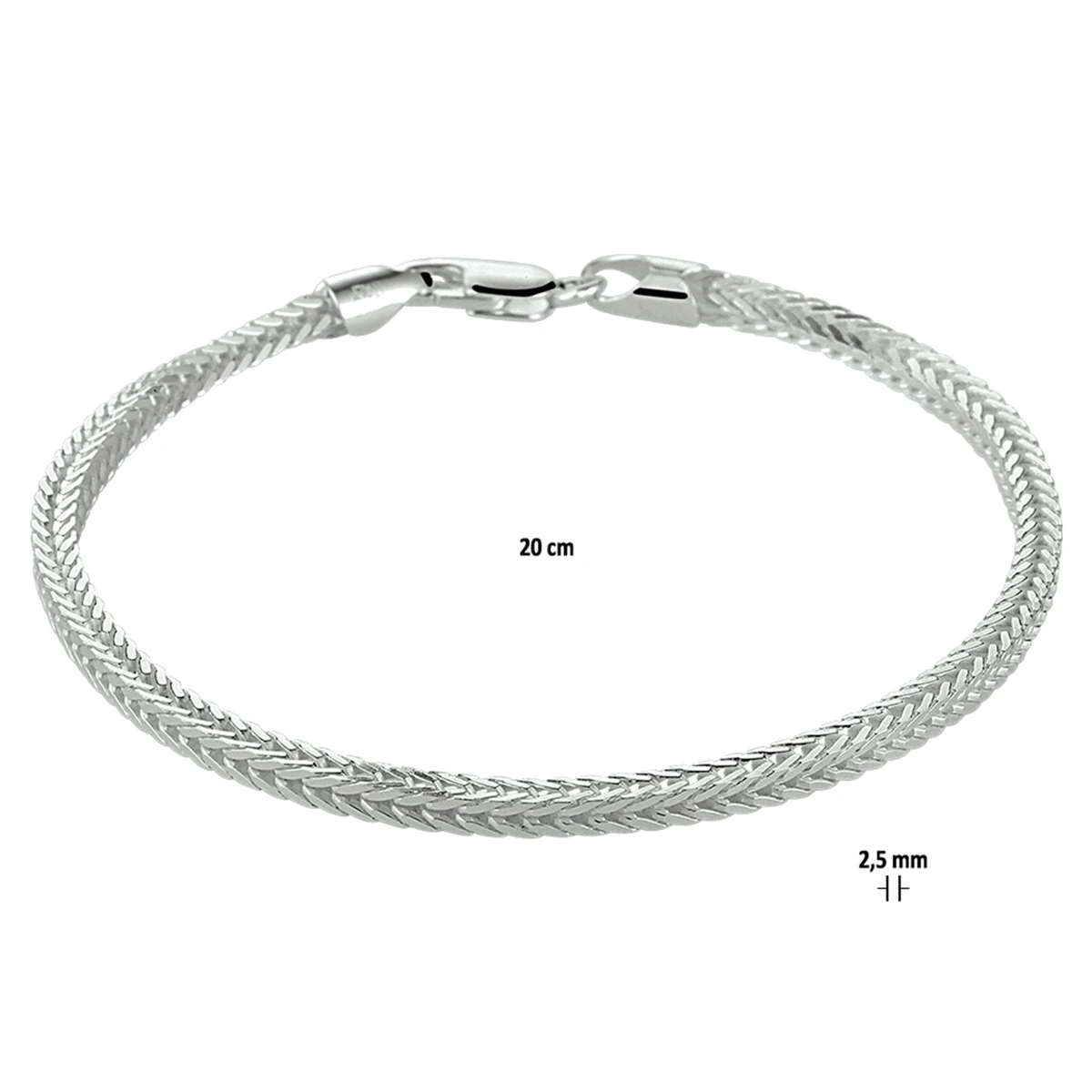 vossestaart 2,5 mm zilver wit