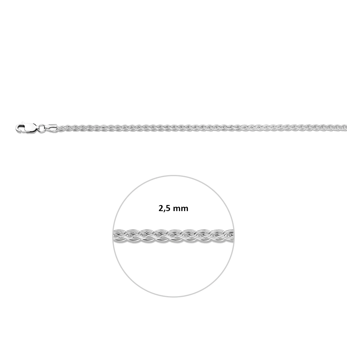 vossestaart 2,5 mm zilver wit