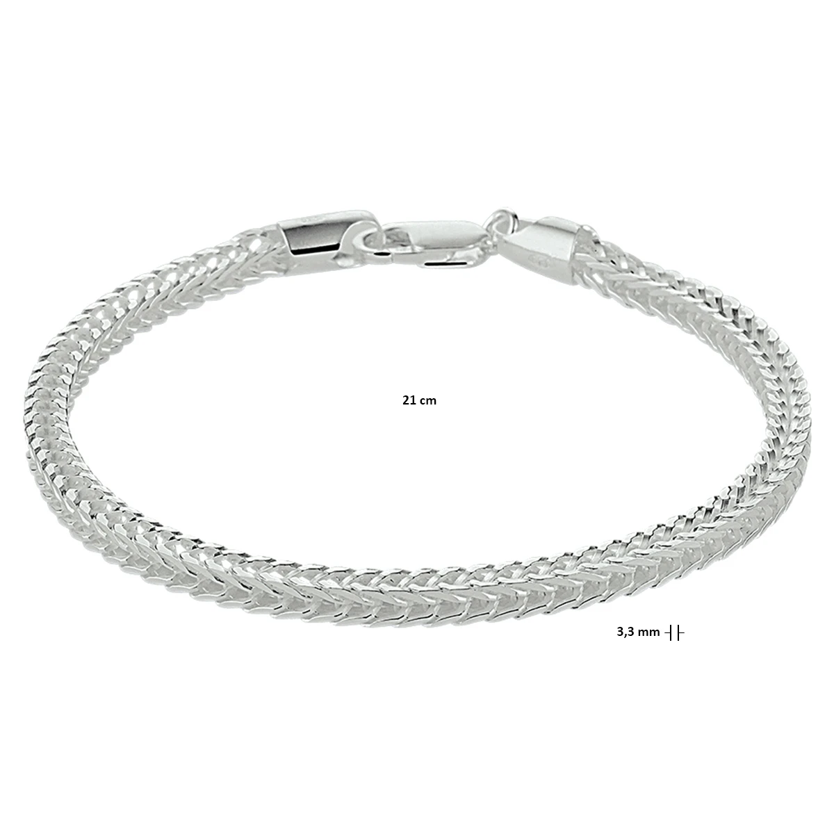 vossestaart 3,3 mm zilver wit