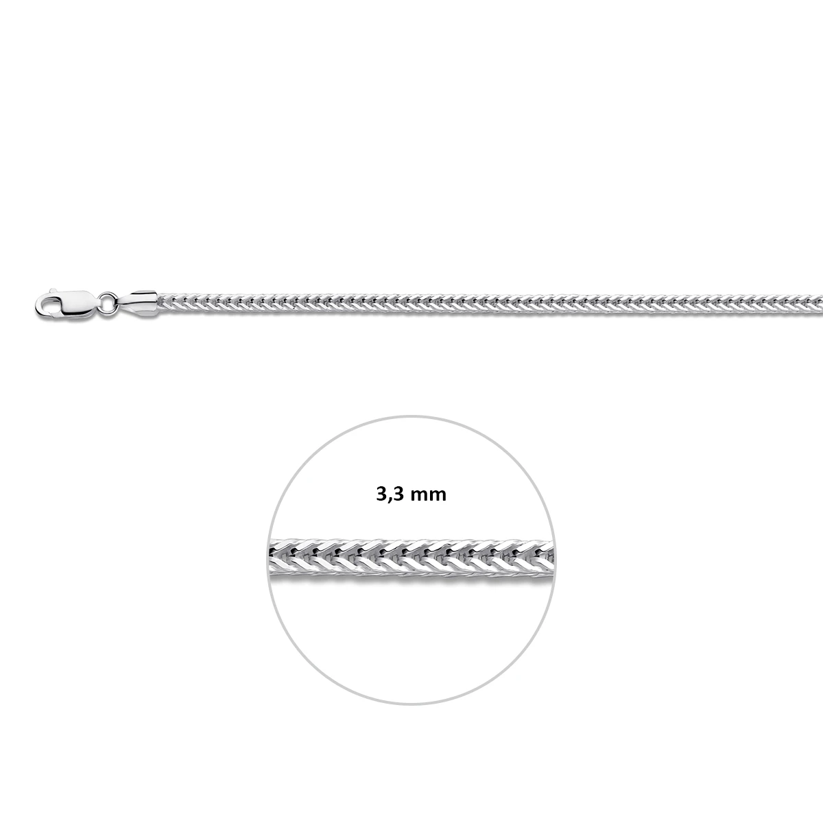 vossestaart 3,3 mm zilver wit