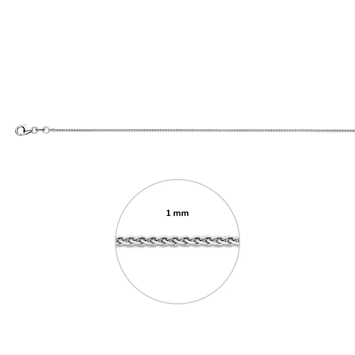 vossestaart rond 1,1 mm zilver gerhodineerd