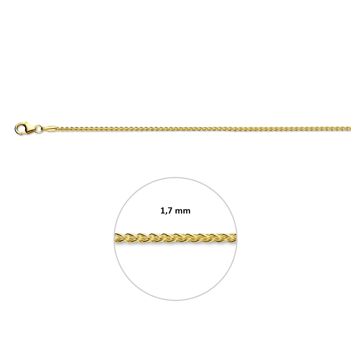 vossestaart rond 1,7 mm 14K geelgoud
