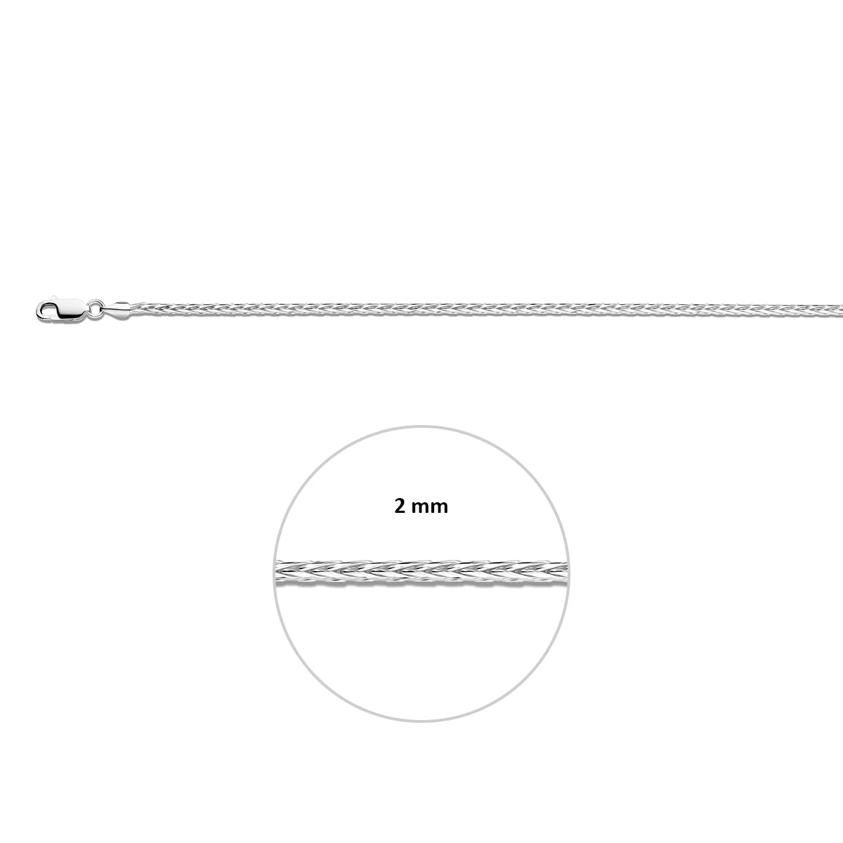 vossestaart rond 2,0 mm zilver gerhodineerd
