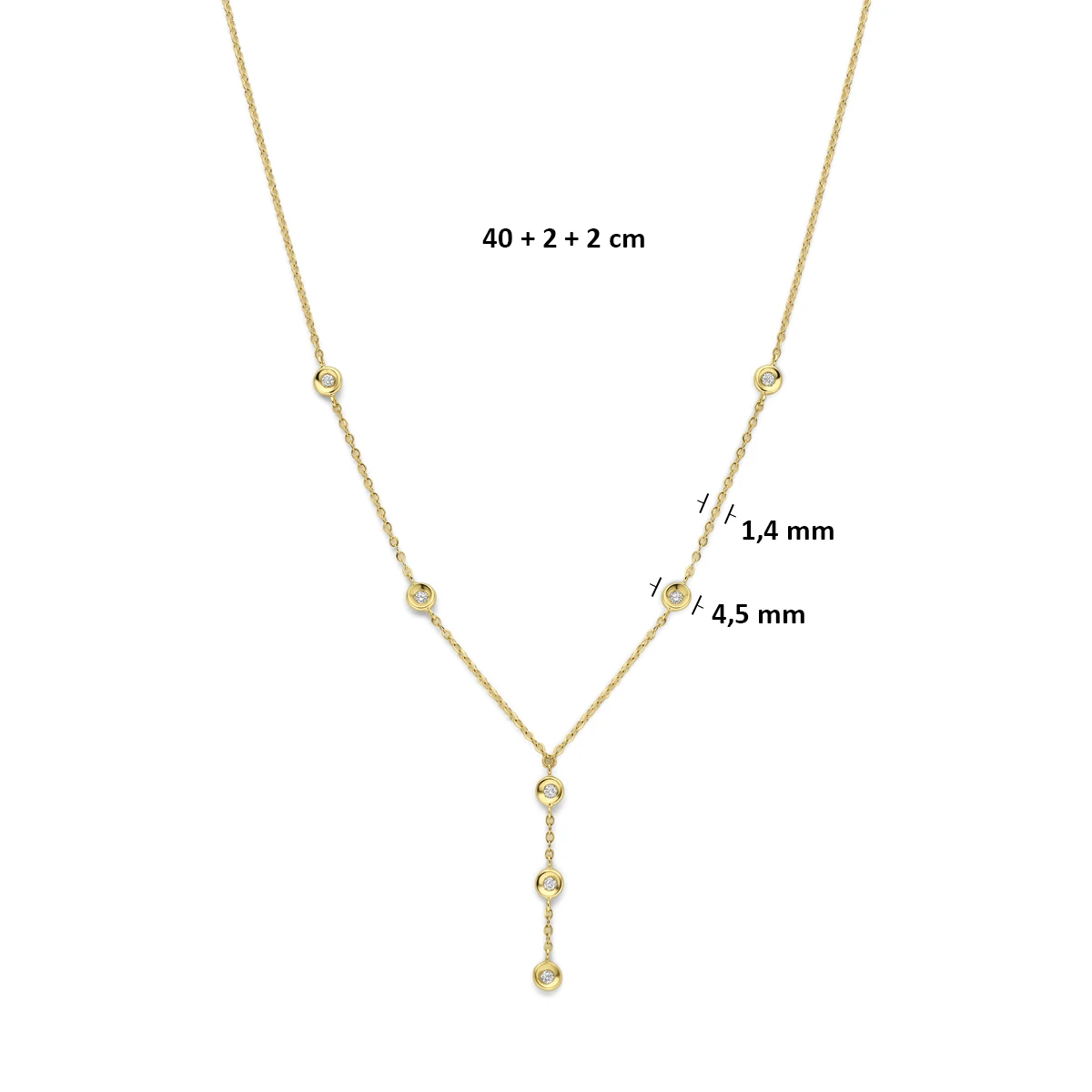 y-collier diamant 0.21ct h si 40 + 2 + 2 cm 14K geelgoud