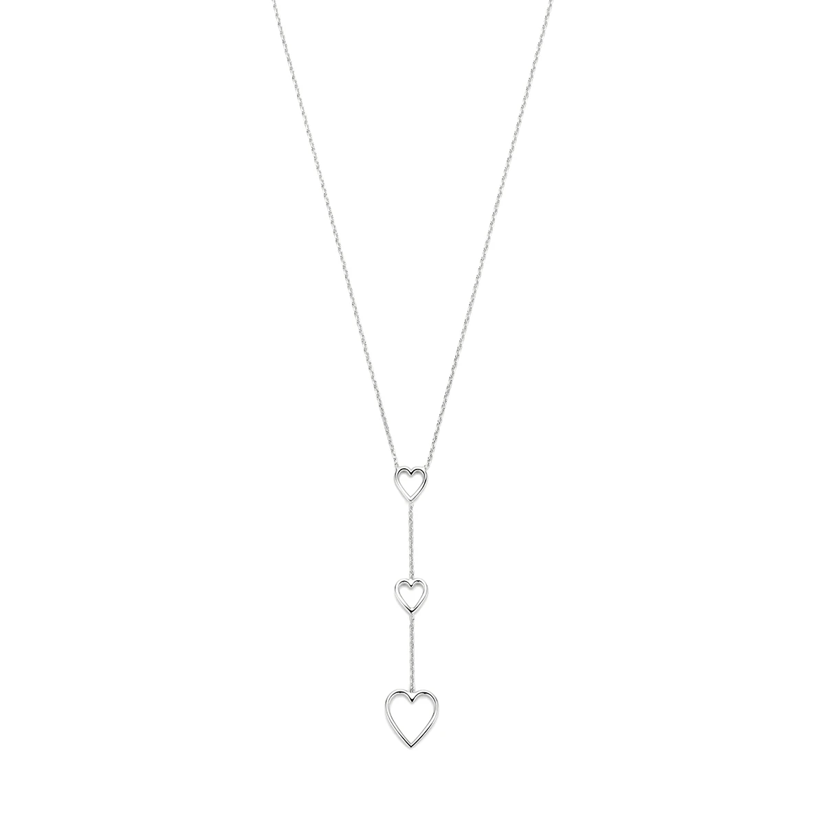 y-collier hartjes 41 + 4 cm zilver gerhodineerd