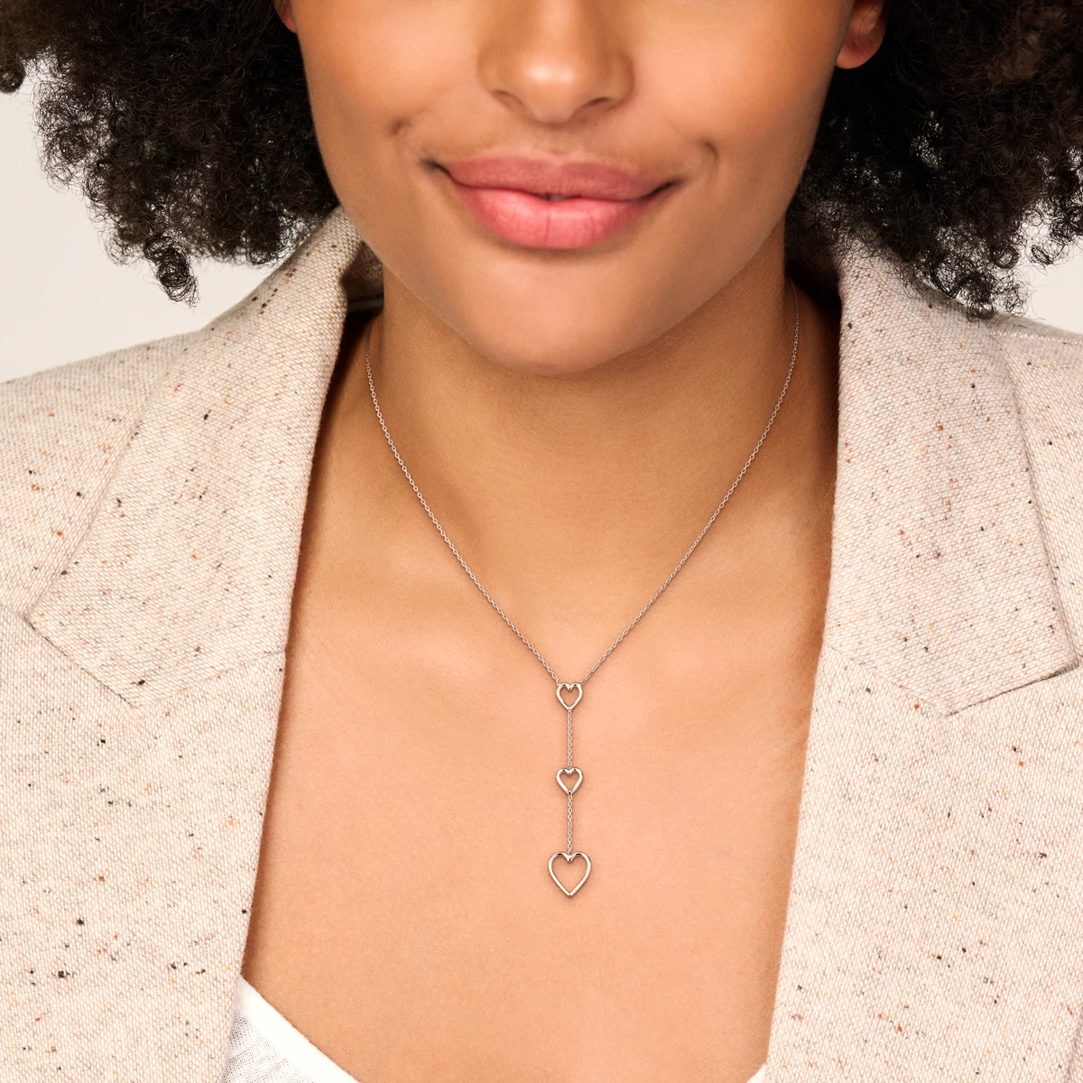 y-collier hartjes 41 + 4 cm zilver gerhodineerd
