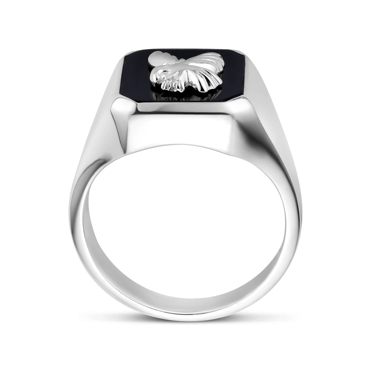 zegelring massief adelaar onyx zilver wit
