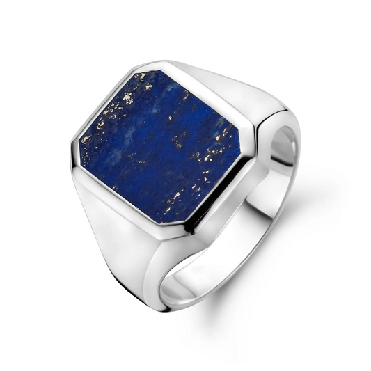 zegelring massief lapis 13 x 11 mm zilver wit