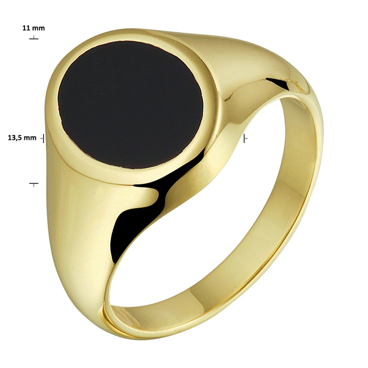 zegelring massief onyx 11 x 8 mm 14K geelgoud