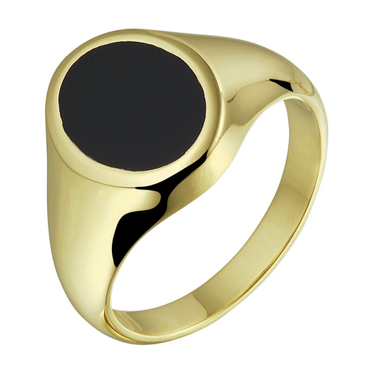 zegelring massief onyx 11 x 8 mm 14K geelgoud