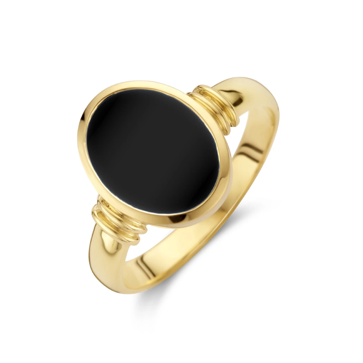 zegelring massief onyx 11 x 8,5 mm 14K geelgoud