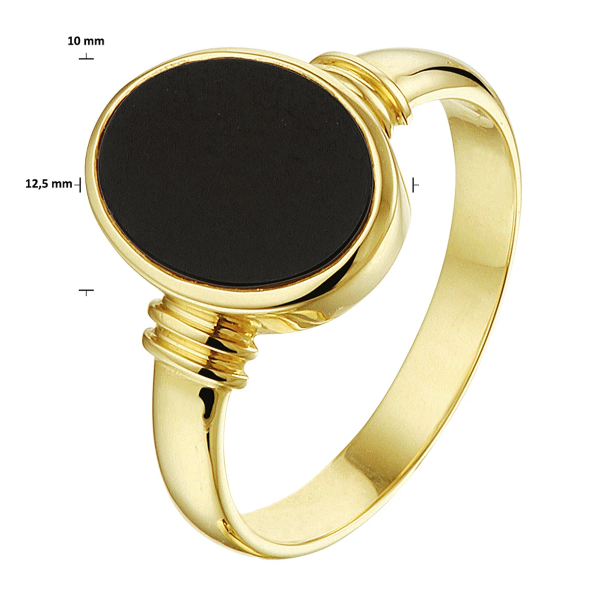 zegelring massief onyx 11 x 8,5 mm 14K geelgoud