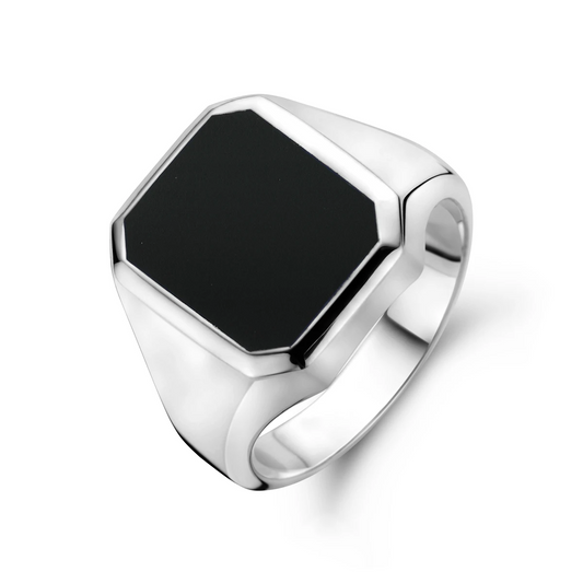 zegelring massief onyx 13 x 11 mm zilver wit