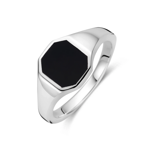 zegelring massief onyx zilver wit