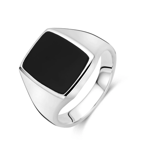 zegelring massief onyx zilver wit